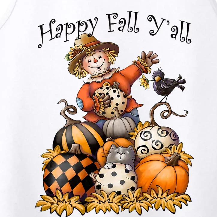 Scarecrow Happy Fall Y'all Pumpkin Thanksgiving Halloween Performance Tank