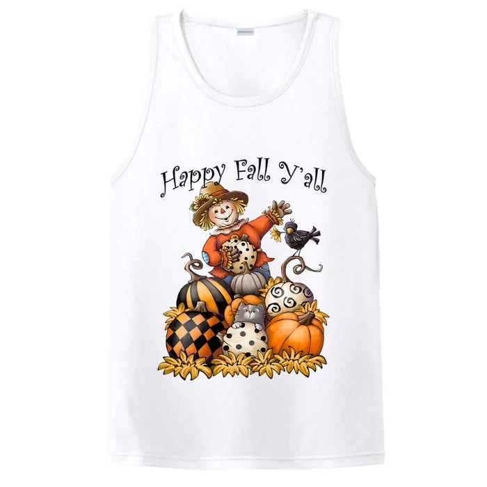 Scarecrow Happy Fall Y'all Pumpkin Thanksgiving Halloween Performance Tank