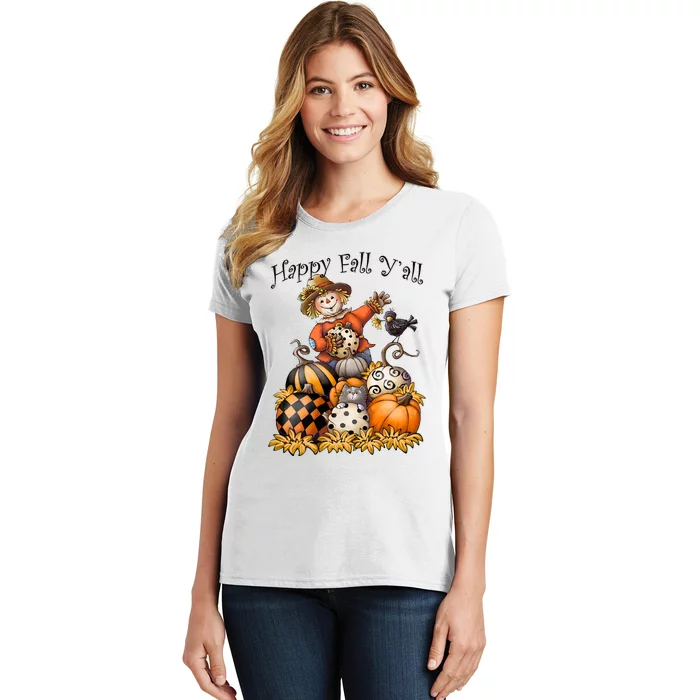 Scarecrow Happy Fall Y'all Pumpkin Thanksgiving Halloween Women's T-Shirt