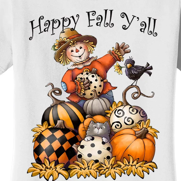 Scarecrow Happy Fall Y'all Pumpkin Thanksgiving Halloween Women's T-Shirt