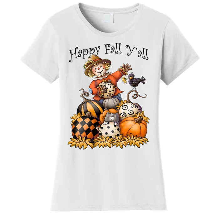 Scarecrow Happy Fall Y'all Pumpkin Thanksgiving Halloween Women's T-Shirt