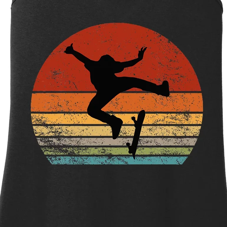 Skaters Having Fun Retro Sunset Skateboard Ladies Essential Tank