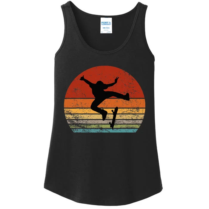 Skaters Having Fun Retro Sunset Skateboard Ladies Essential Tank