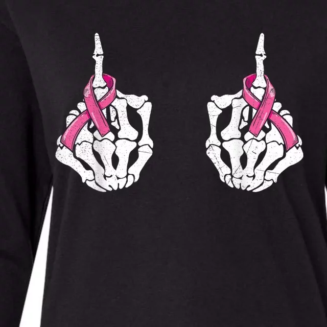 Skeleton Hand Fuck Cancer Pink Funny Breast Cancer Awareness Womens Cotton Relaxed Long Sleeve T-Shirt