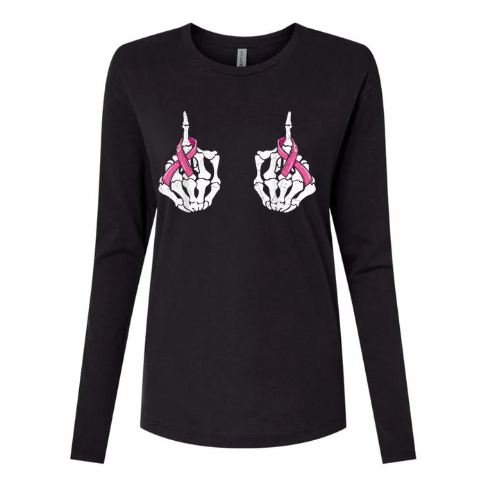 Skeleton Hand Fuck Cancer Pink Funny Breast Cancer Awareness Womens Cotton Relaxed Long Sleeve T-Shirt