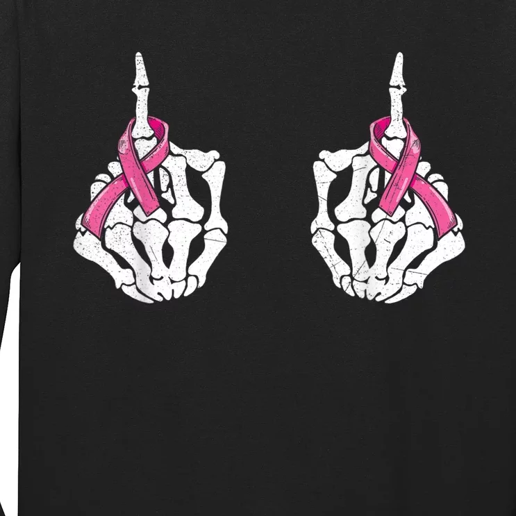 Skeleton Hand Fuck Cancer Pink Funny Breast Cancer Awareness Long Sleeve Shirt