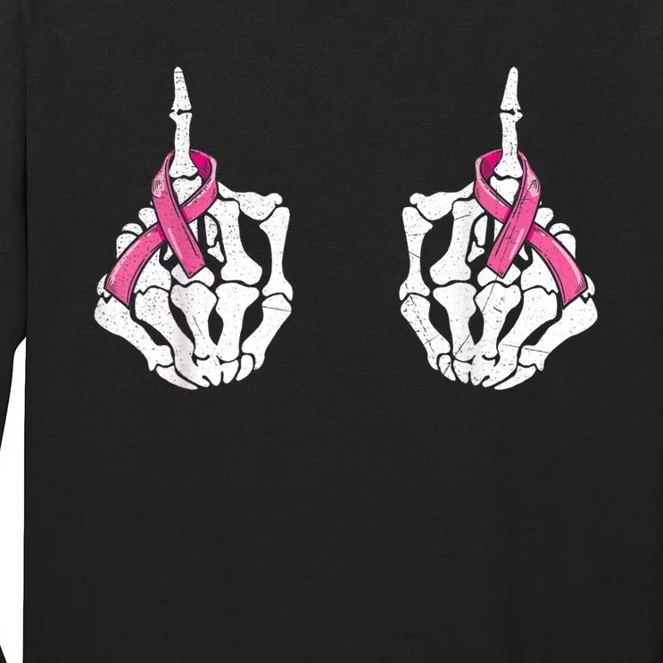 Skeleton Hand Fuck Cancer Pink Funny Breast Cancer Awareness Tall Long Sleeve T-Shirt