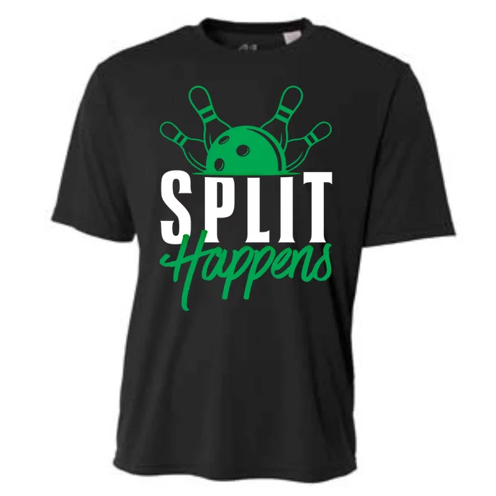 Split Happens Funny Bowling Team Bowler Pin Humor Gift Cooling Performance Crew T-Shirt