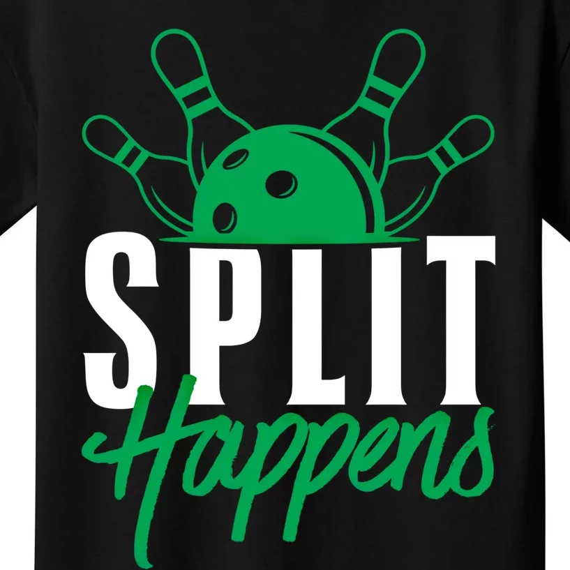 Split Happens Funny Bowling Team Bowler Pin Humor Gift Kids T-Shirt