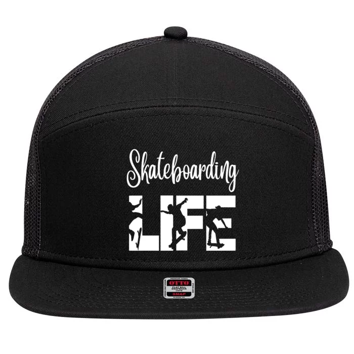 Skaters Having Fun Pro Skateboarding Life Gift For Teen Gift 7 Panel Mesh Trucker Snapback Hat