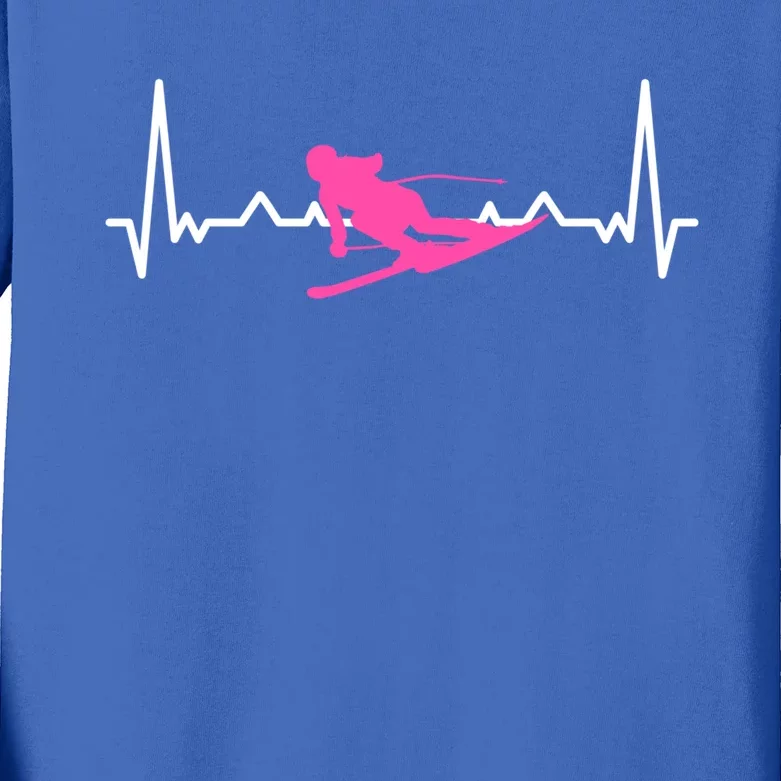 Skiing Heartbeat Funny Ski For Skiers Gift Kids Long Sleeve Shirt