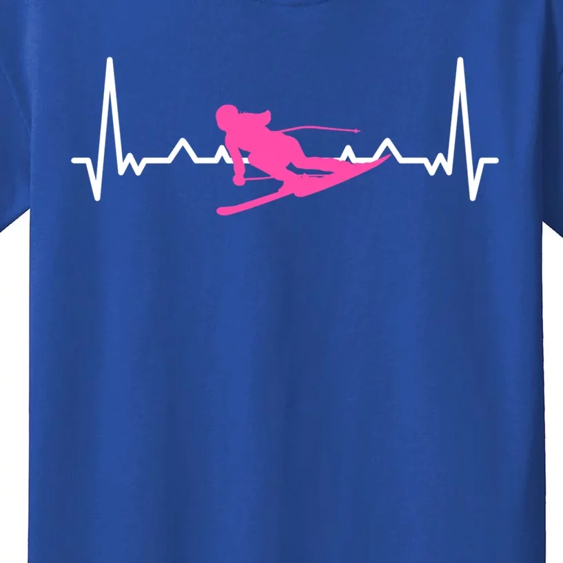 Skiing Heartbeat Funny Ski For Skiers Gift Kids T-Shirt