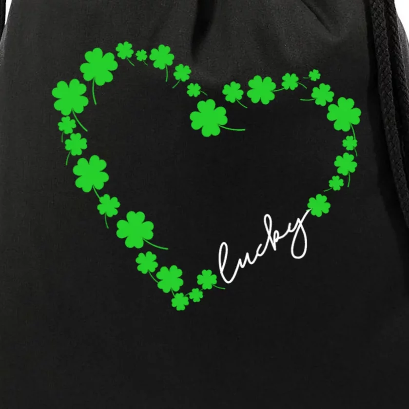 Shamrock Heart Four Leaf Clover Lucky St Patricks Day Drawstring Bag