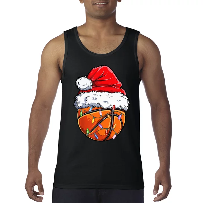 Santa Hat for Basketball Fans Hilarious Christmas Gift Tank Top