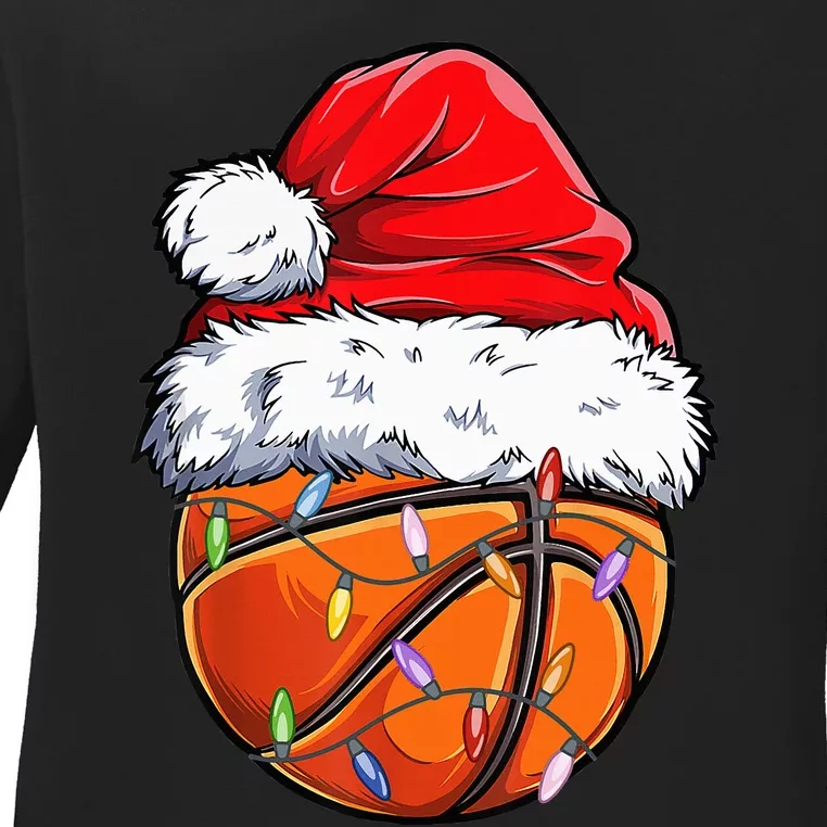 Santa Hat for Basketball Fans Hilarious Christmas Gift Ladies Long Sleeve Shirt