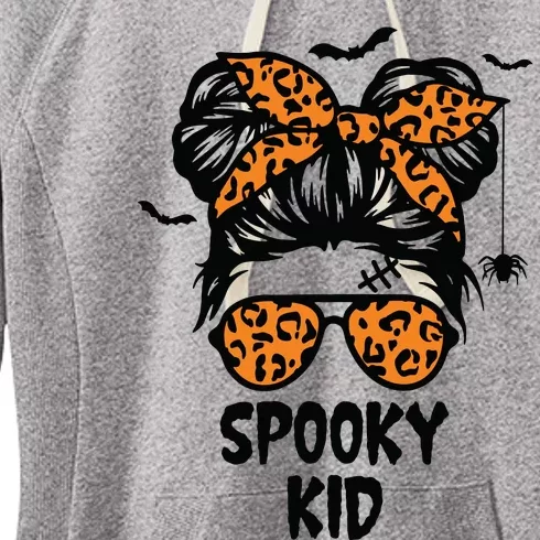 Spooky Halloween For Girl Messy Bun Leopard Women's Fleece Hoodie