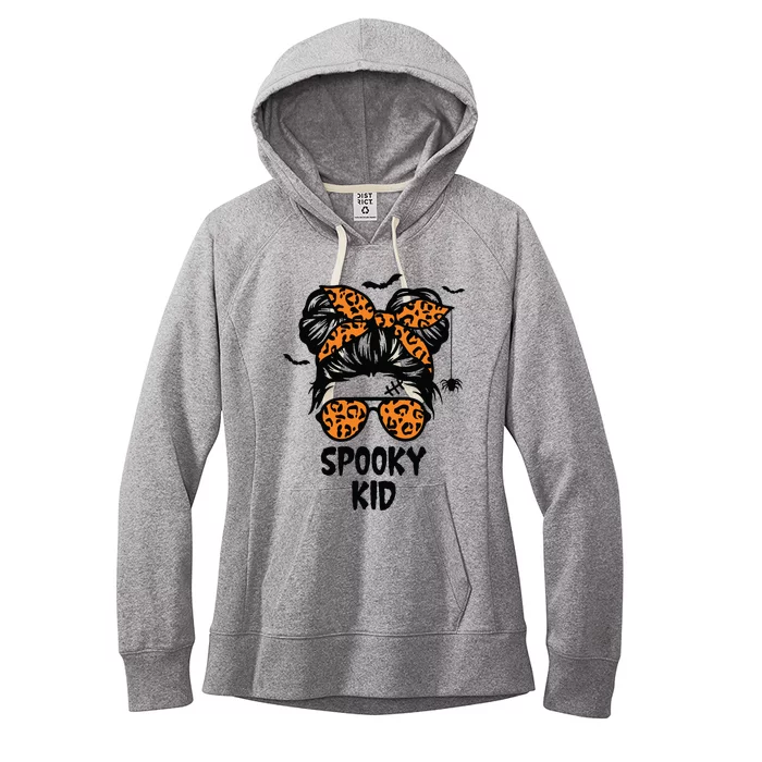 Spooky Halloween For Girl Messy Bun Leopard Women's Fleece Hoodie