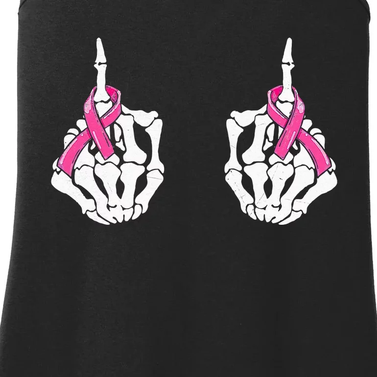 Skeleton Hand Fuck Cancer Pink Funny Breast Cancer Awareness Ladies Essential Tank