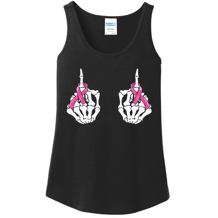 Skeleton Hand Fuck Cancer Pink Funny Breast Cancer Awareness Ladies Essential Tank