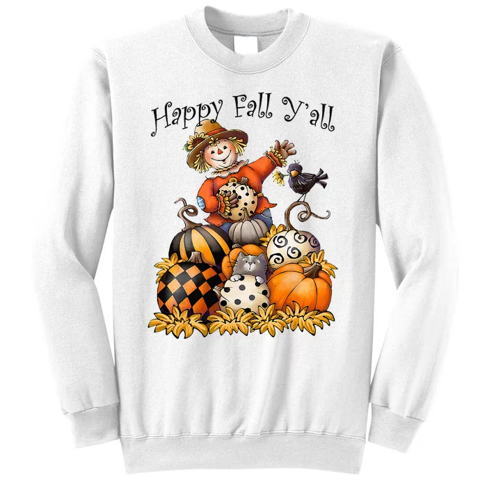 Scarecrow Happy Fall Y'all Pumpkin Thanksgiving Halloween Sweatshirt