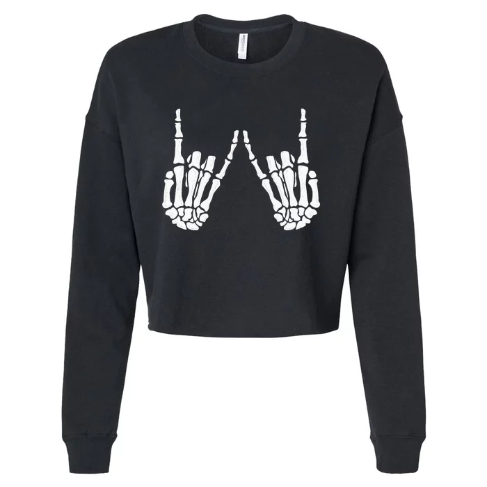 Skeleton Hand Gestures Rock Skeleton Hands Halloween Cropped Pullover Crew