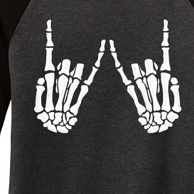 Skeleton Hand Gestures Rock Skeleton Hands Halloween Women's Tri-Blend 3/4-Sleeve Raglan Shirt