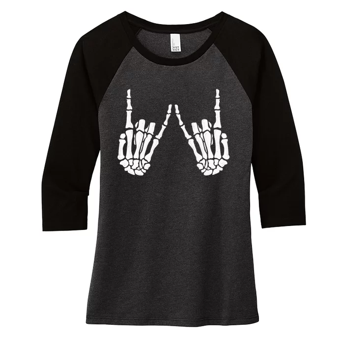 Skeleton Hand Gestures Rock Skeleton Hands Halloween Women's Tri-Blend 3/4-Sleeve Raglan Shirt