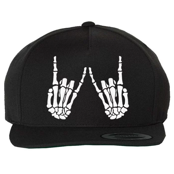 Skeleton Hand Gestures Rock Skeleton Hands Halloween Wool Snapback Cap