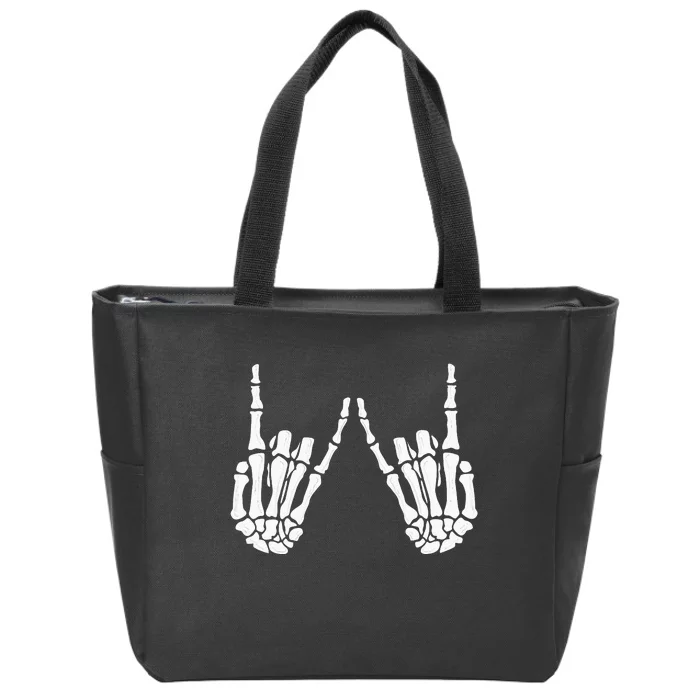 Skeleton Hand Gestures Rock Skeleton Hands Halloween Zip Tote Bag