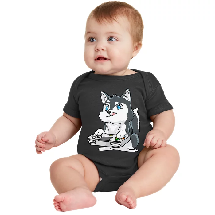 Siberian Husky Gaming Kawaii Gift for Gamers and Dog Lovers Baby Bodysuit