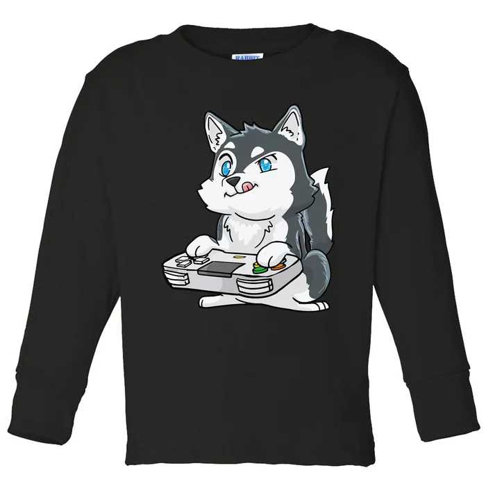 Siberian Husky Gaming Kawaii Gift for Gamers and Dog Lovers Toddler Long Sleeve Shirt