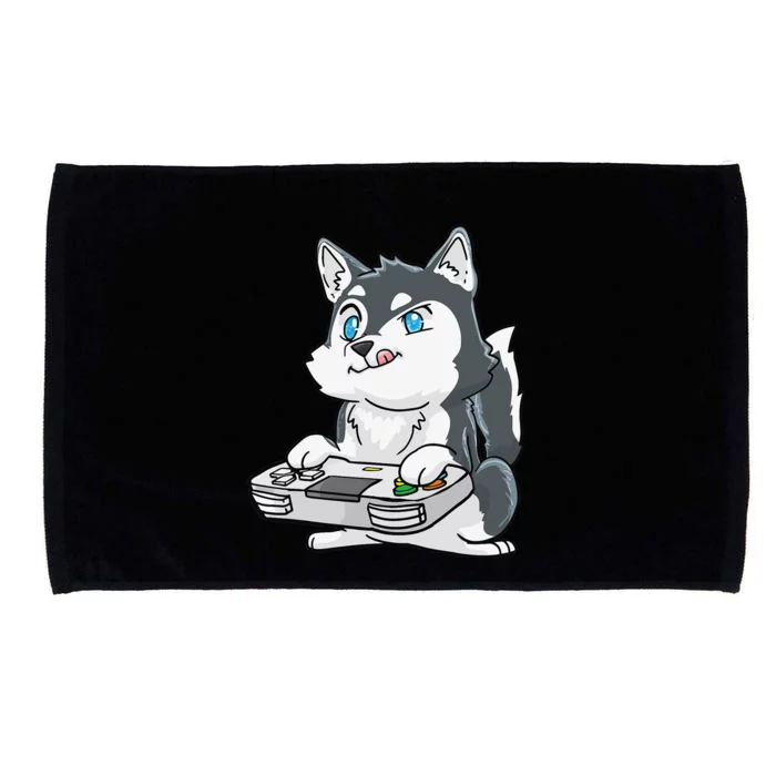 Siberian Husky Gaming Kawaii Gift for Gamers and Dog Lovers Microfiber Hand Towel