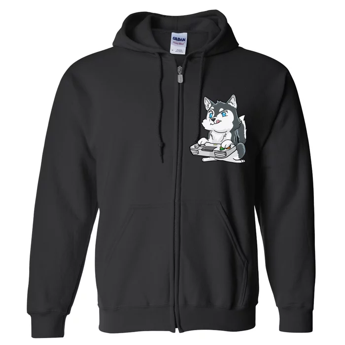 Siberian Husky Gaming Kawaii Gift for Gamers and Dog Lovers Full Zip Hoodie