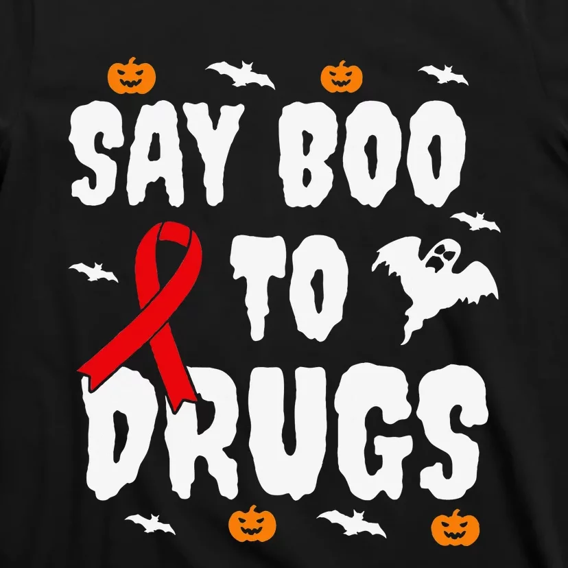 Spooky Halloween Gift Say No to Drugs Awareness with Red Ribbon T-Shirt