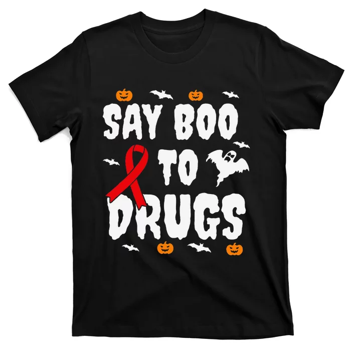 Spooky Halloween Gift Say No to Drugs Awareness with Red Ribbon T-Shirt