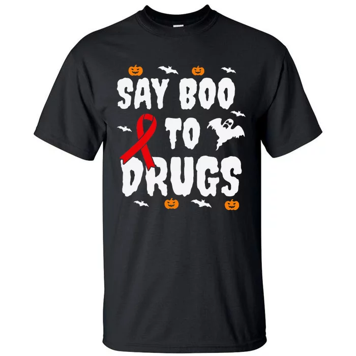 Spooky Halloween Gift Say No to Drugs Awareness with Red Ribbon Tall T-Shirt