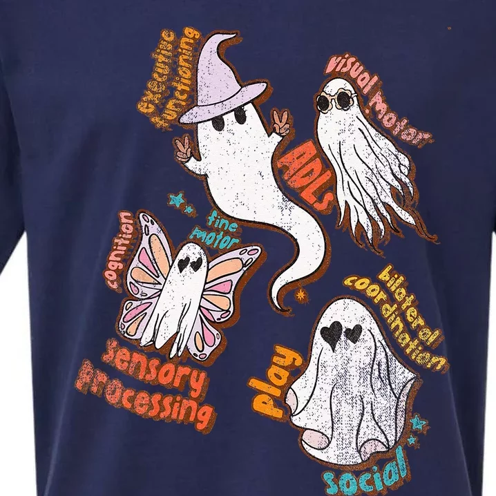 Spooky Halloween Ghost Friends OT Scope Occupational Therapy Sueded Cloud Jersey T-Shirt