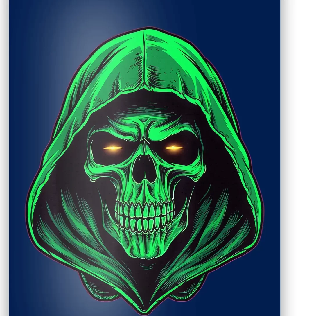 Scary Hooded Green Skull Head Creepy Halloween Costume Poster