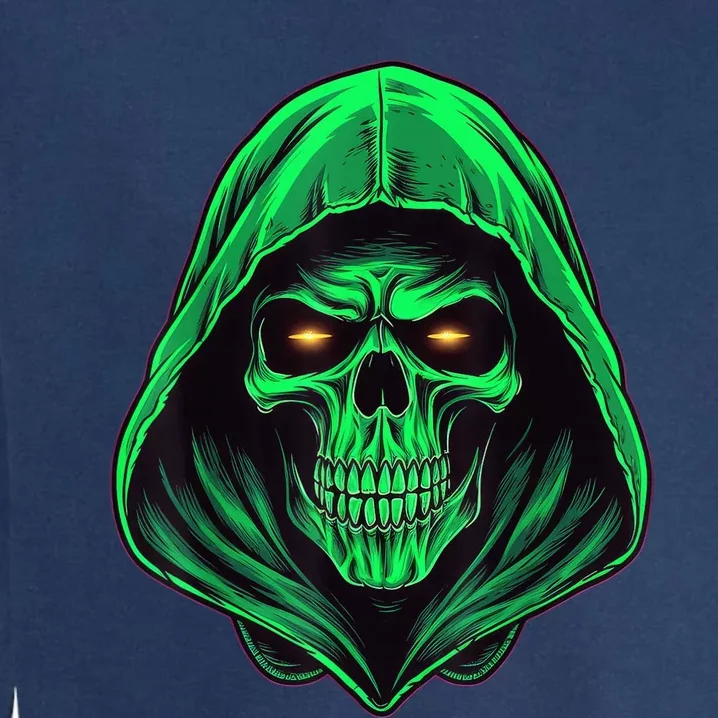 Scary Hooded Green Skull Head Creepy Halloween Costume Garment-Dyed Sweatshirt