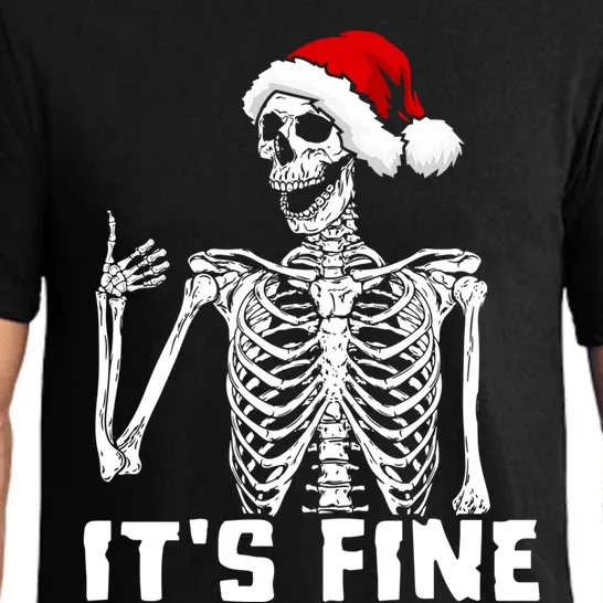 Skeleton Hand Gesture Thumb Up Christmas Hat Its Fine Funny Gift Pajama Set