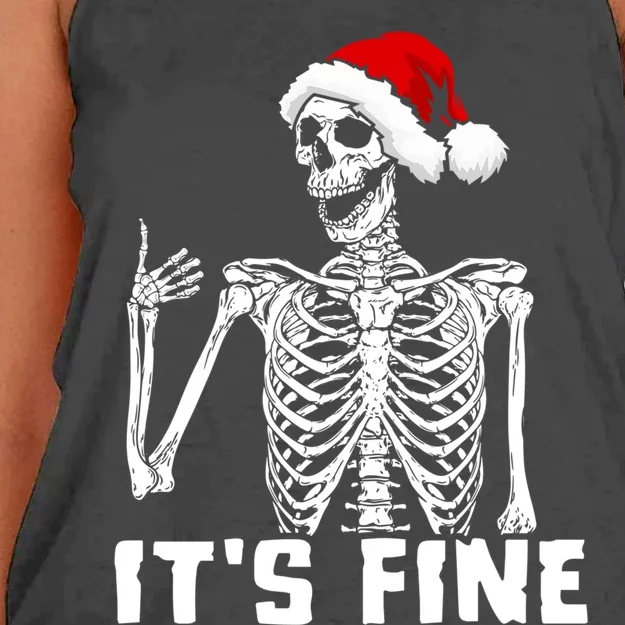 Skeleton Hand Gesture Thumb Up Christmas Hat Its Fine Funny Gift Women's Knotted Racerback Tank