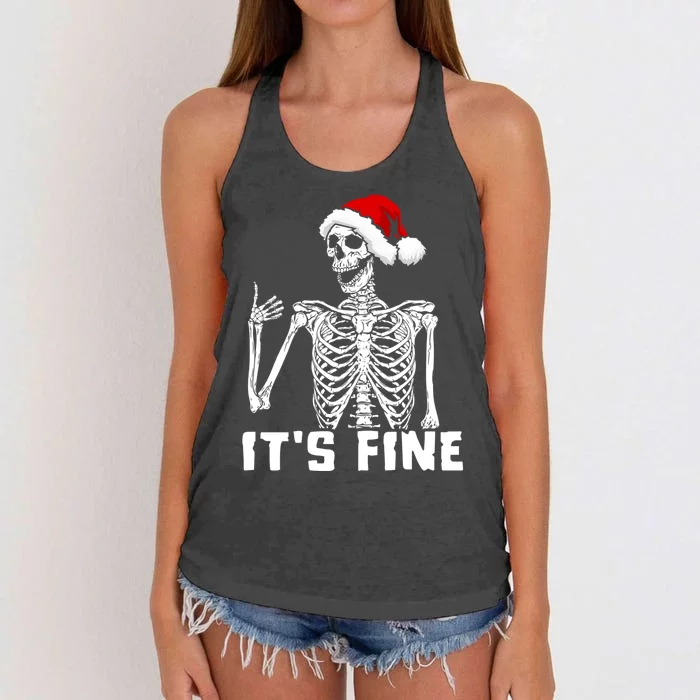 Skeleton Hand Gesture Thumb Up Christmas Hat Its Fine Funny Gift Women's Knotted Racerback Tank