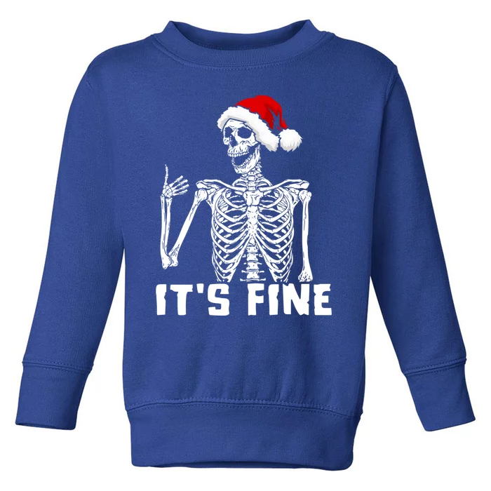 Skeleton Hand Gesture Thumb Up Christmas Hat Its Fine Funny Gift Toddler Sweatshirt