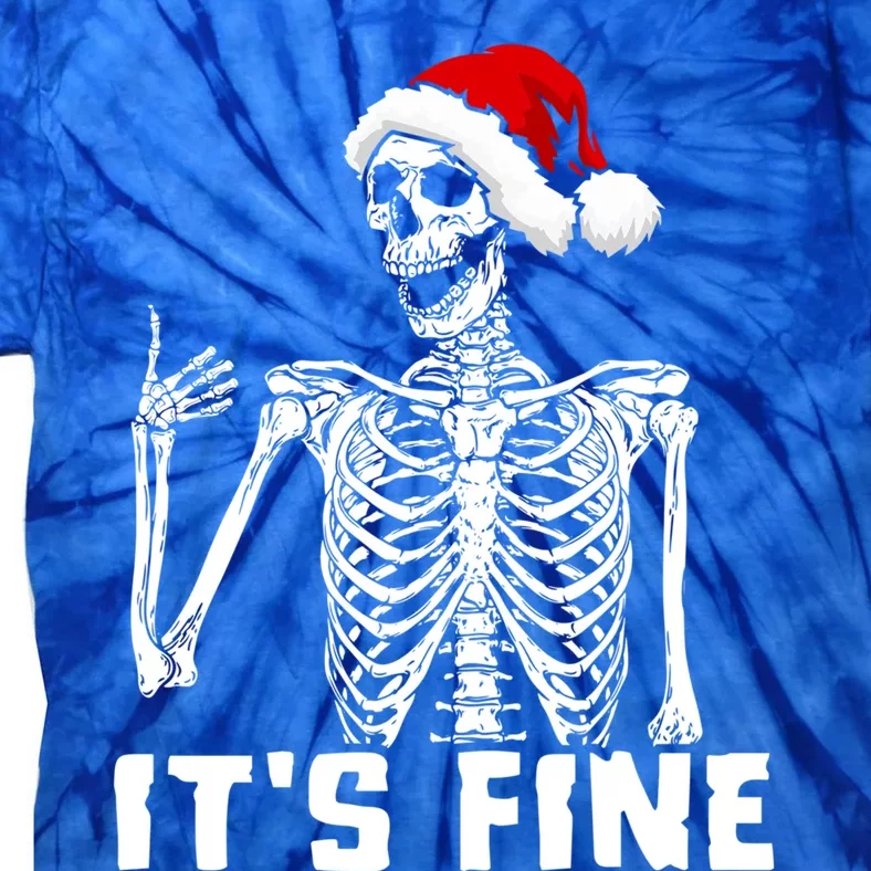 Skeleton Hand Gesture Thumb Up Christmas Hat Its Fine Funny Gift Tie-Dye T-Shirt