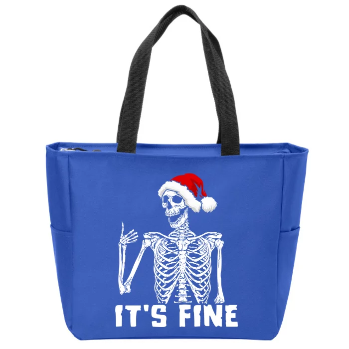 Skeleton Hand Gesture Thumb Up Christmas Hat Its Fine Funny Gift Zip Tote Bag