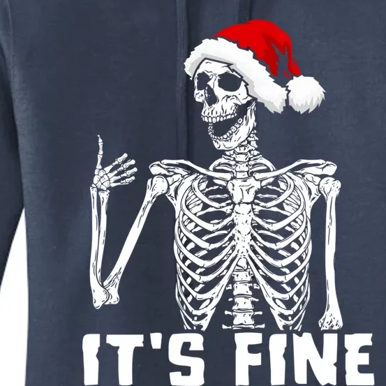 Skeleton Hand Gesture Thumb Up Christmas Hat Its Fine Funny Gift Women's Pullover Hoodie