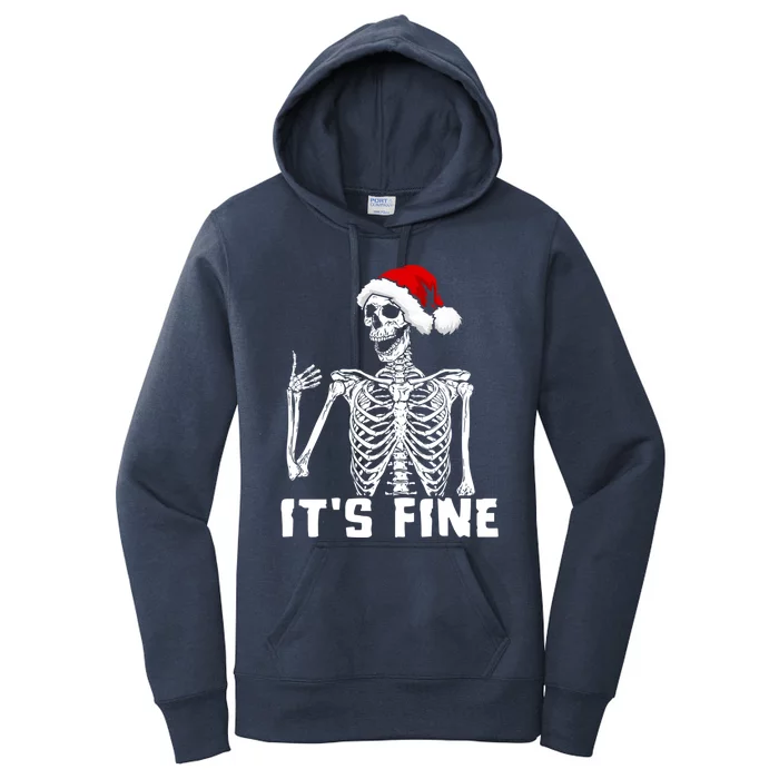 Skeleton Hand Gesture Thumb Up Christmas Hat Its Fine Funny Gift Women's Pullover Hoodie