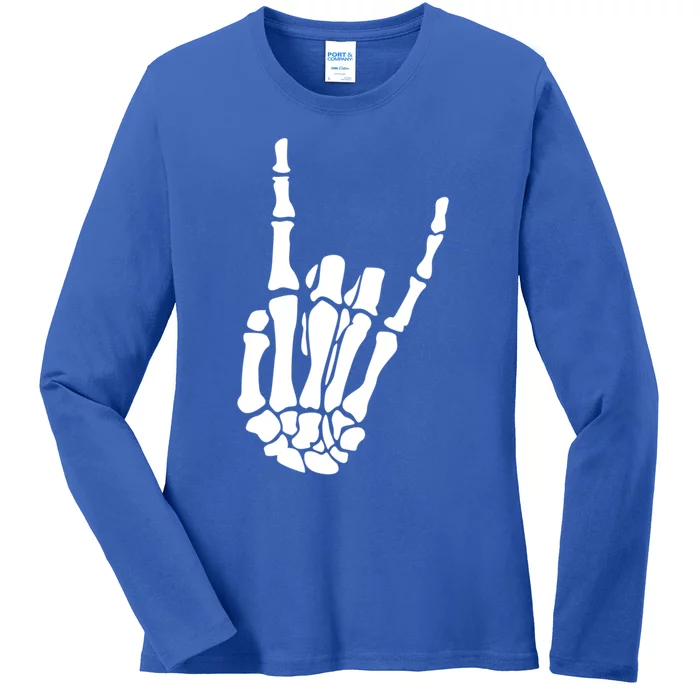 Skeleton Hand Gesture Rock Skeleton Hand Halloween Gift Ladies Long Sleeve Shirt