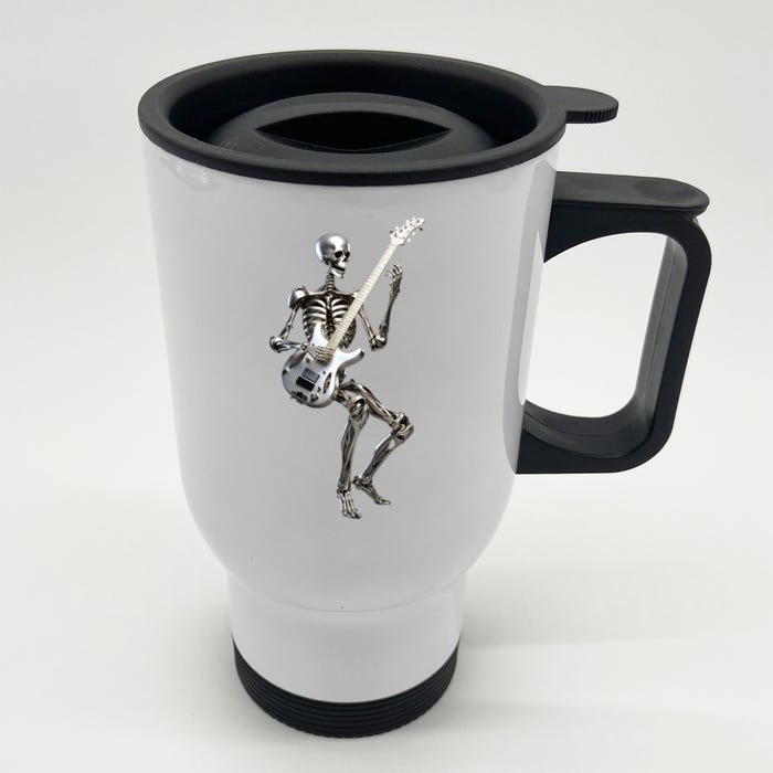 Skeleton Hand Guitar Rock And Roll Band Gift Front & Back Stainless Steel Travel Mug