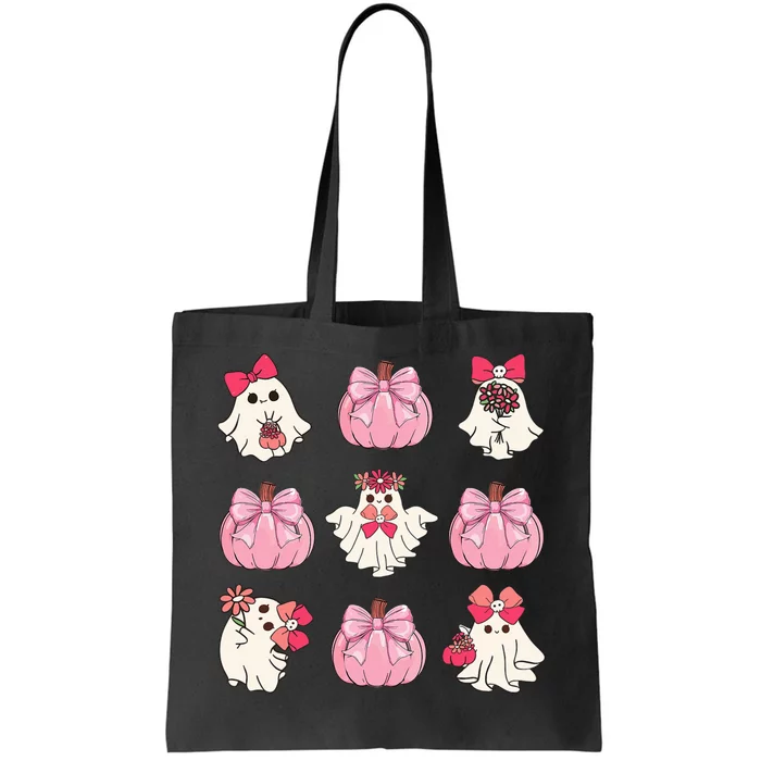 Spooky Halloween Ghost Boo Coquette Bow Pumpkin Tote Bag